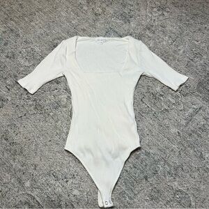 Good American Cream Ribbed Bodysuit Size 0